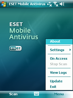Le menu d'ESET Mobile Antivirus accessible en un clic.