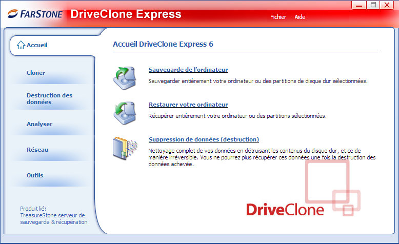 Interface de Drive Clone 6 Express