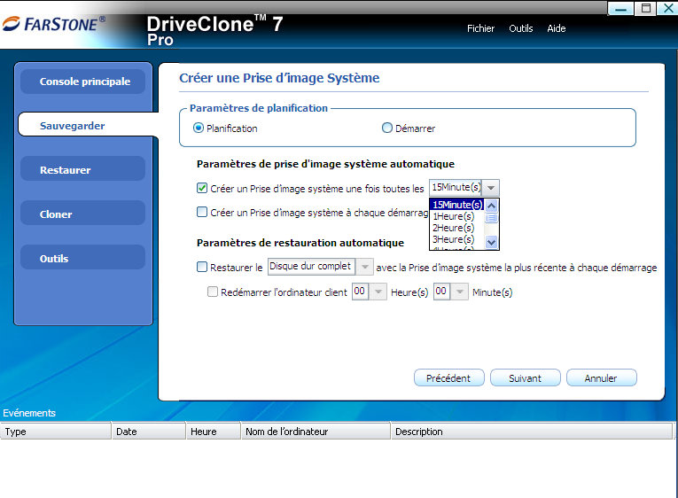 Créez une prise d'image système.