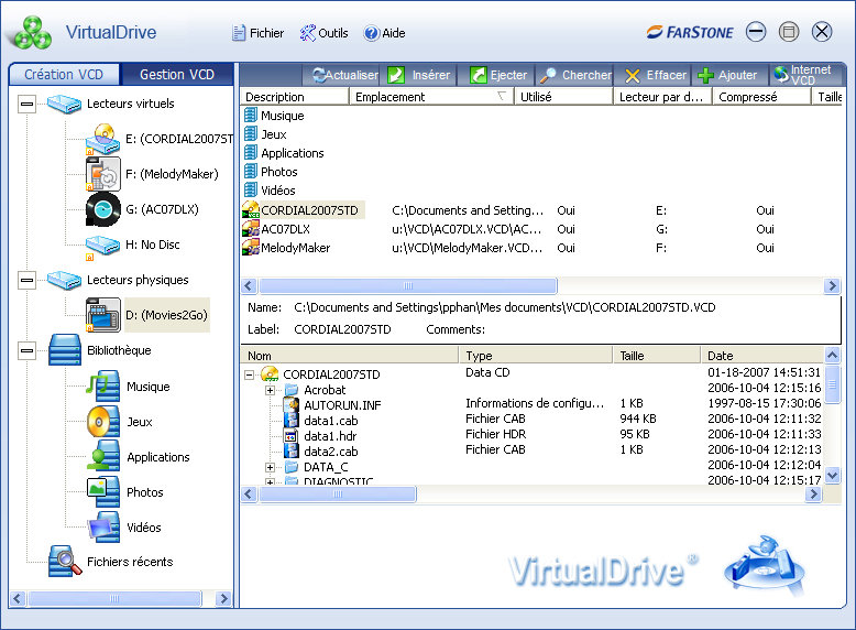 Utilisez le gestionnaire d’images virtuelles pour lancer vos applications préférées, en les chargeant dans l’un des 23 lecteurs virtuels disponibles.