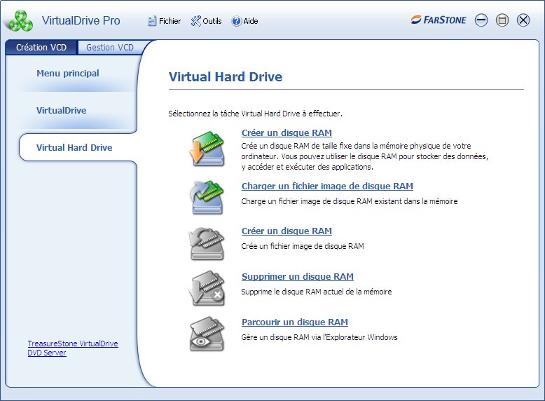 Virtual Hard Drive : sélectionnez la tâche à effectuer.