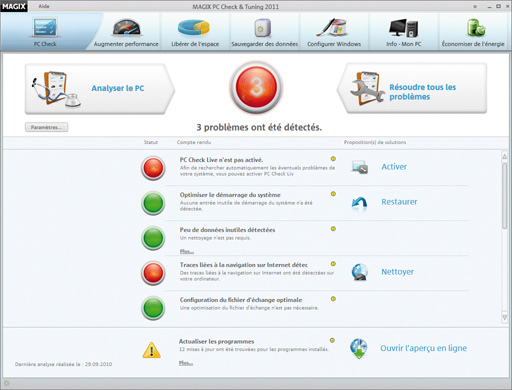 Interface de PC Check & Tuning 2011