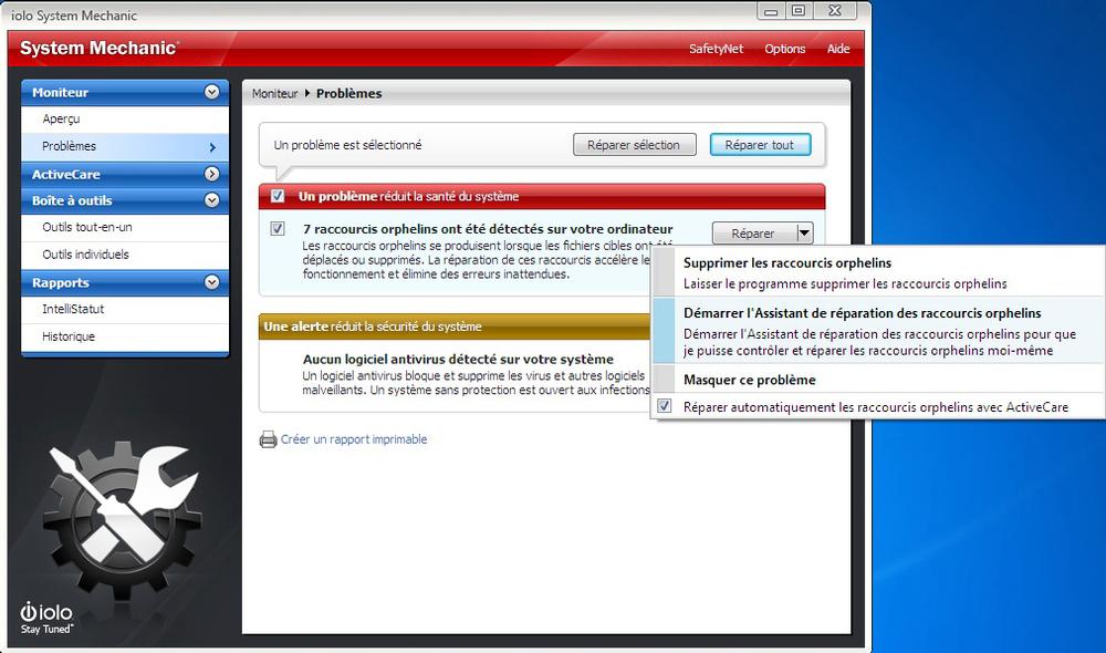 Page d'accueil du logiciel.