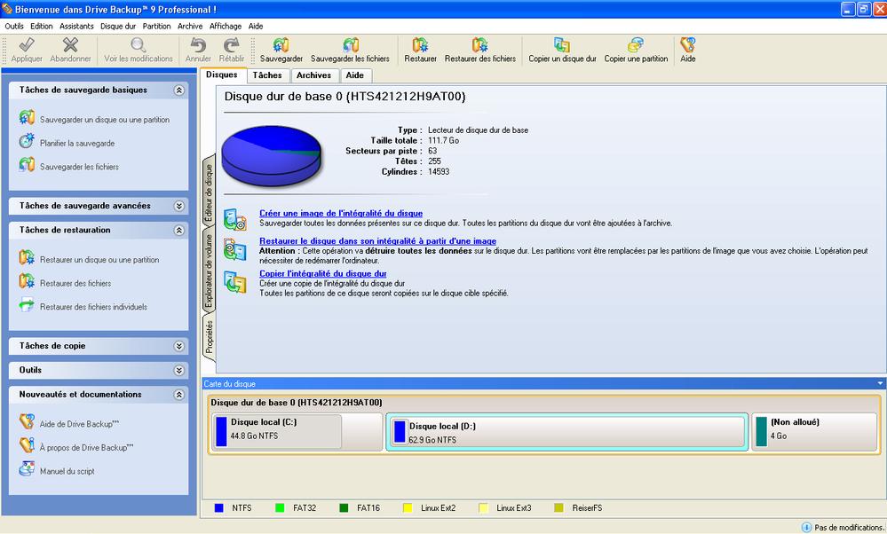 Page d'accueil du logiciel.