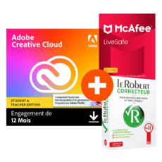 Pack Adobe Creative Cloud All Apps - Etudiants/Enseignants + Le Robert Correcteur + McAfee LiveSafe - 1 an