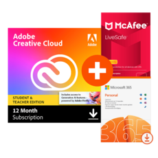Pack Adobe Creative Cloud - Tutte le applicazioni - Studenti e docenti + Microsoft 365 Personal + McAfee LiveSafe - numero di dispositivi illimitato - 1 anno