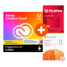 Pack Adobe Creative Cloud All Apps - Etudiants/Enseignants + Microsoft 365 Personnel + McAfee LiveSafe - 1 an