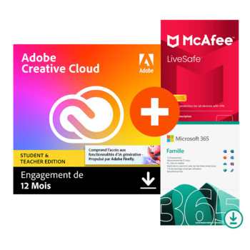 Adobe Creative Cloud All Apps - Etudiants/Enseignants + Microsoft 365 Famille + McAfee LiveSafe