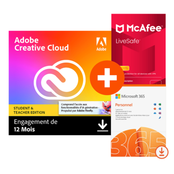 Adobe Creative Cloud All Apps - Etudiants/Enseignants + Microsoft 365 Personnel + McAfee LiveSafe