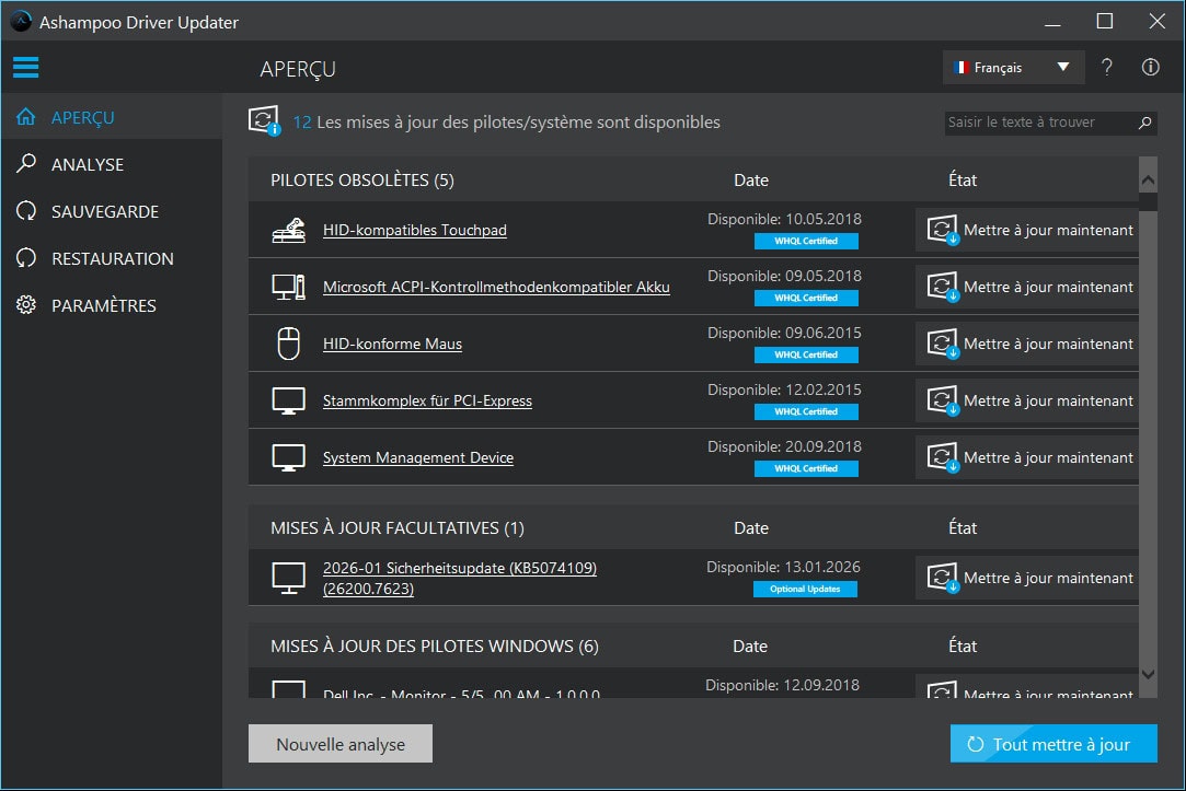 Screenshot Ashampoo Driver Updater - 3 appareils - Abonnement 1 an 0