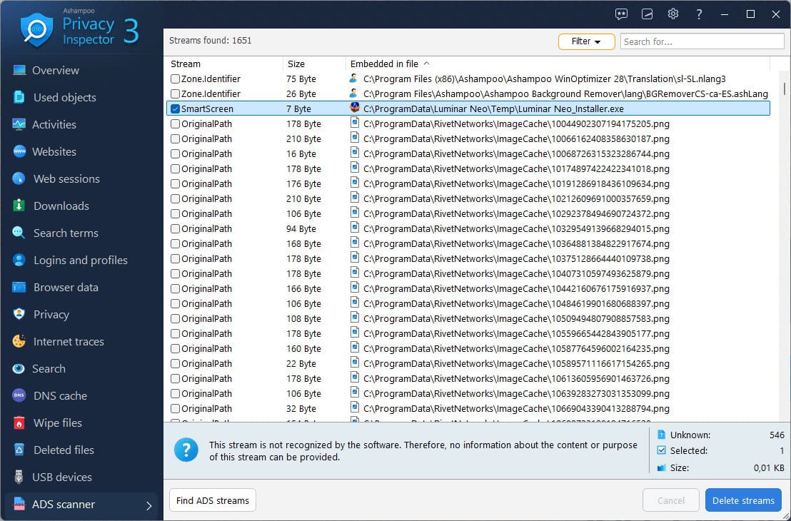 Screenshot Ashampoo Privacy Inspector 3 - 1 PC - Licence perpétuelle 1