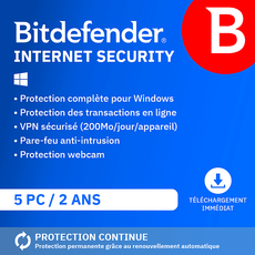 Bitdefender Internet Security - 5 PC - Abonnement 2 ans - Renouvellement automatique