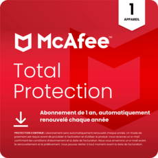 McAfee Total Protection - 1 appareil - Abonnement 1 an - Renouvelé automatiquement chaque année