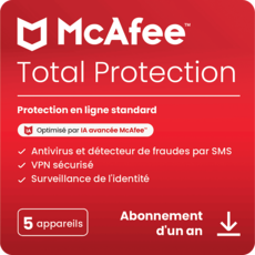 McAfee Total Protection - 5 appareils - Etudiants et enseignants - Abonnement 1 an