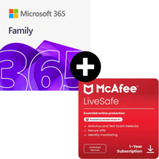 Pack Microsoft 365 Family + McAfee LiveSafe - numero di dispositivi illimitato - 1 anno