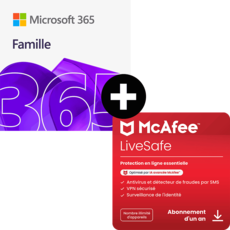 Pack Microsoft 365 Famille - 6 utilisateurs + McAfee LiveSafe - nombre d'appareils illimité - Abonnement 1 an