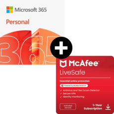 Pack Microsoft 365 Personal + McAfee LiveSafe - numero di dispositivi illimitato - 1 anno