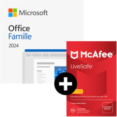 Pack Office Famille 2024 - 1 PC/mac - licence perpétuelle + McAfee LiveSafe - Abonnement 1 an 