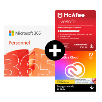 Adobe Creative Cloud All Apps - Etudiants/Enseignants + Microsoft 365 Personnel + McAfee LiveSafe