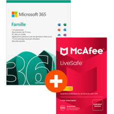 Pack Microsoft 365 Famille - 6 utilisateurs + McAfee LiveSafe - nombre d'appareils illimité - Abonnement 1 an