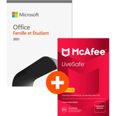 Pack Office Famille et Etudiant 2021 - 1 PC ou Mac - Licence perpétuelle + McAfee LiveSafe - Abonnement 1 an 