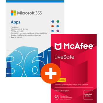 Pack Microsoft 365 Apps for business + McAfee LiveSafe