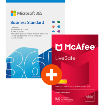 Pack Microsoft 365 Business Standard + McAfee LiveSafe