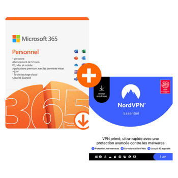 Microsoft 365 Personnel + NordVPN Essentiel